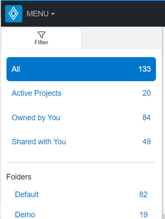 manage projects filter tab