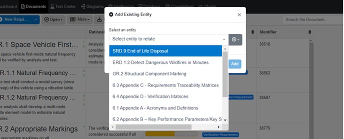Add Existing Entity Pop Up Docs View