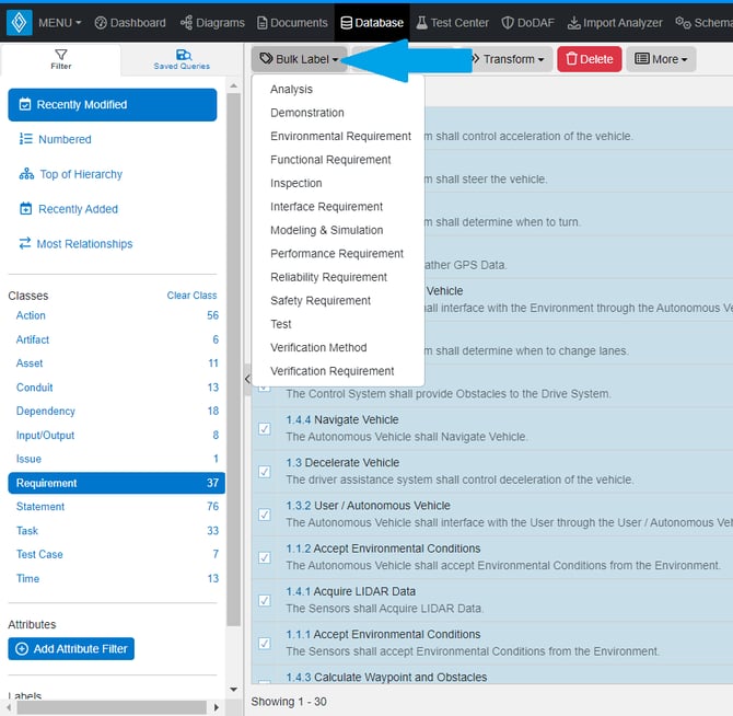Bulk Label Dropdown DB View RMA