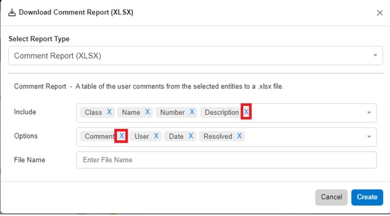 Comments Report PoUp Options Docs View