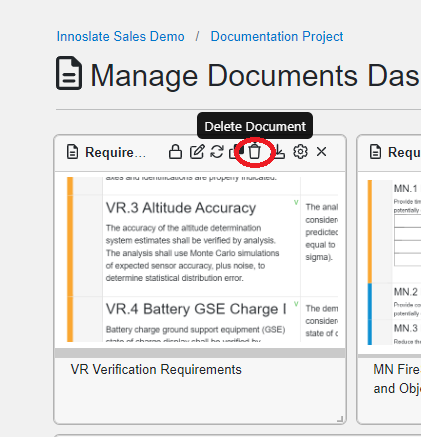 Delete Document docs card widget