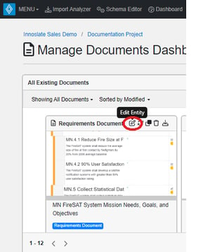 Docs Card Edit Entity Option in AEDW Docs Dash