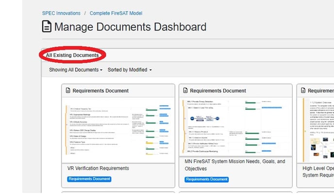 Docs View All Existing Documents Table zoomed in