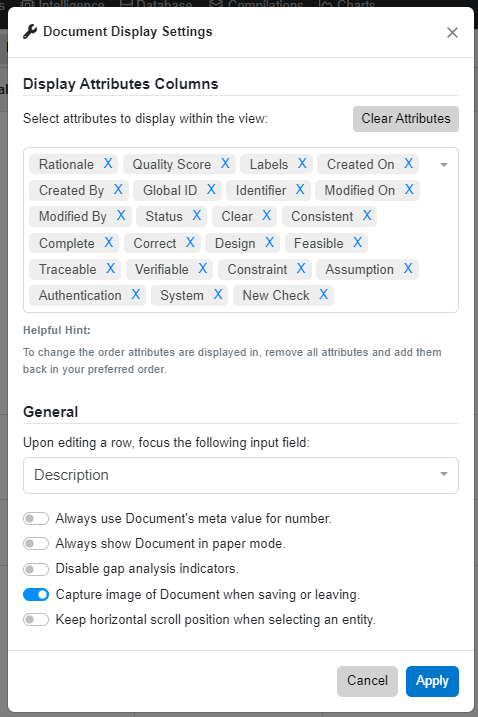 Document Display Settings Docs View