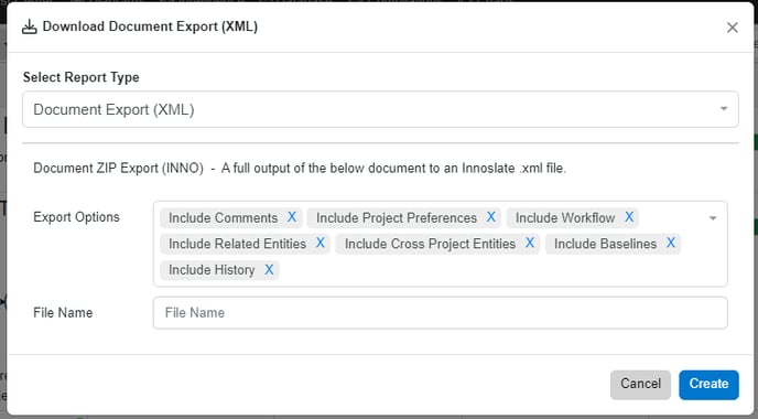 Document Export XML pop up docs view