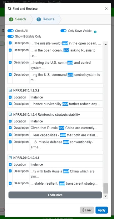 Find and Replace visibility docs view