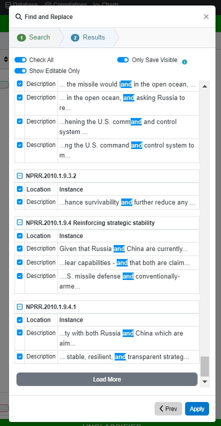 Find and Replace visibility docs view