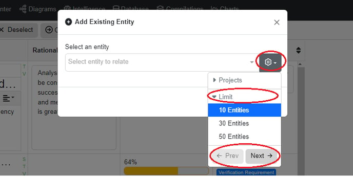 Limit on Existing Entity pop up docs view