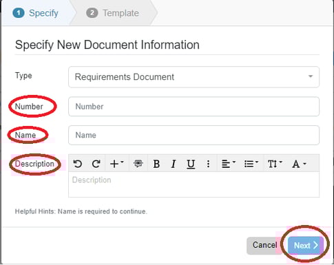 New Document Type name window