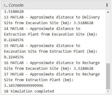 MATLAB Simulation Results Console