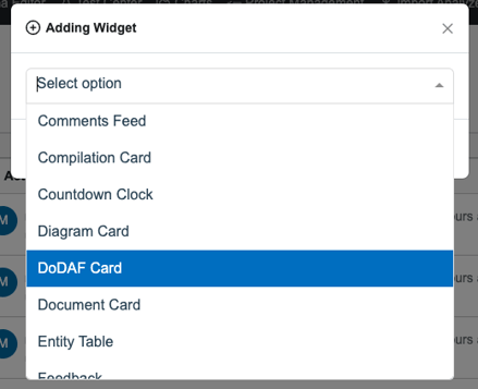 add widget dodaf card project dash