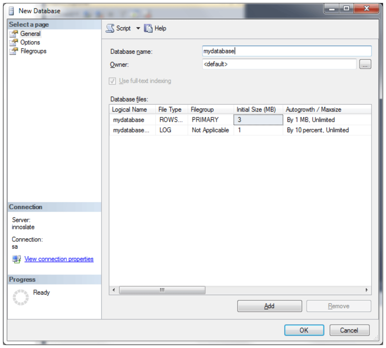 Sql Db Spec SQL Database Configuration
