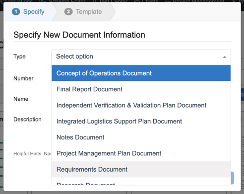 select document type window