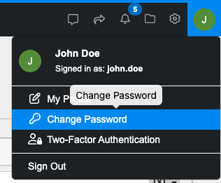 change password name icon menu dropdown innoslate