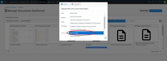 Select Custom Document Type Docs Dash