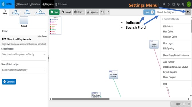 Spider diagram indicator search settings