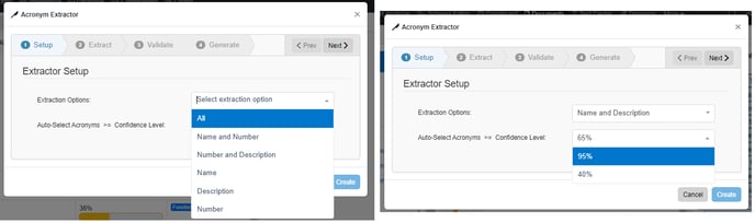 Step1 options Acronym Extractor Pop Up