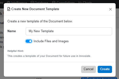 Template pop up docs view