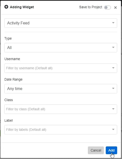 activity feed widget customization project dash