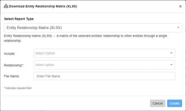 entity relationship matrix window