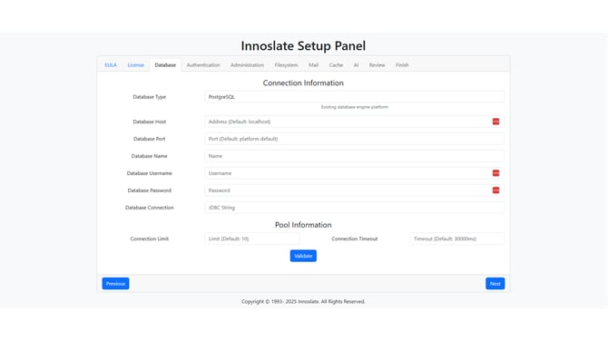 database setup