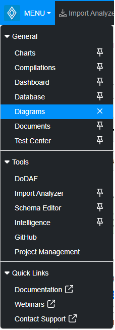 diagrams menu dropdown