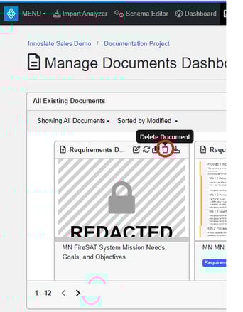 docs card delete option in aedw docs dash