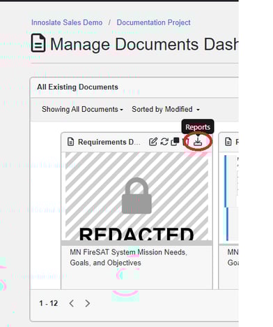 docs card reports option in aedw docs dash