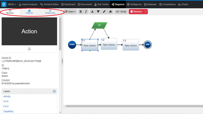 entity selected left sidebar diag view