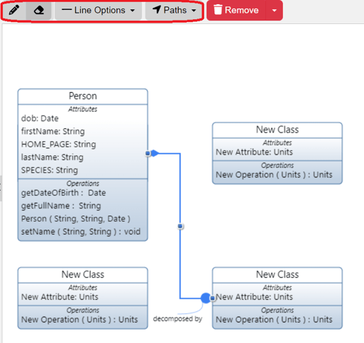 Line Construct editing options class diagram