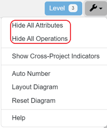hide/show constructs settings class diagram