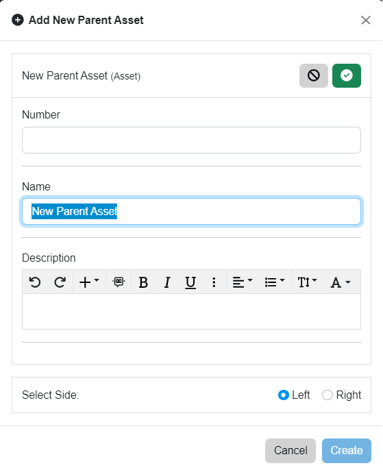 add new parent asset window popup icd