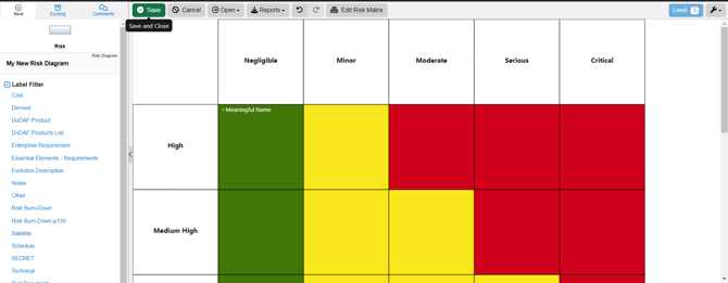 save risk entity on risk diagram