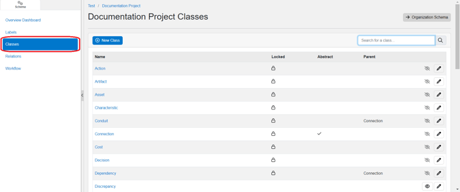 select classes schema editor