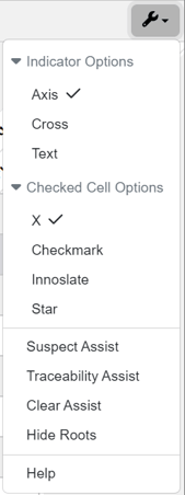 traceability matrix settings menu