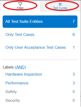 test suite view left sidebar