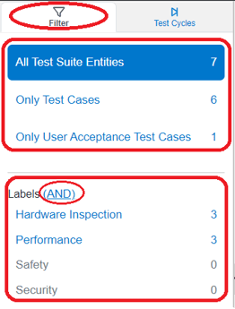 left side bar filter tab test suite view
