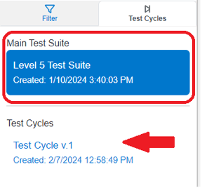 test cycles tab left sidebar test suite view