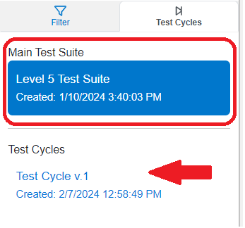 test cycles tab left sidebar test suite view
