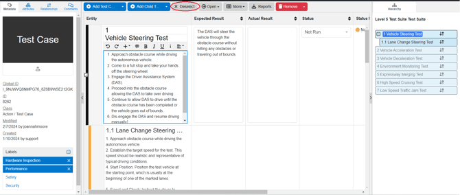 deselect to click out of entity test suite view