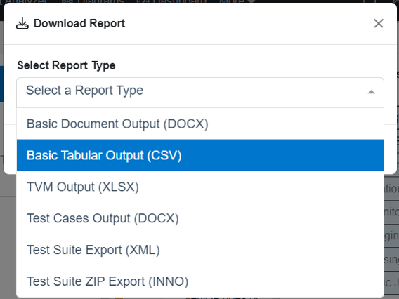 select csv output test suite view