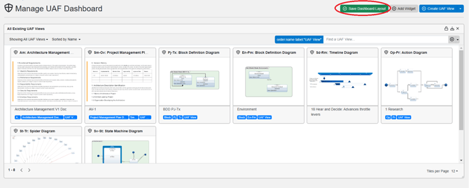 uaf dashboard save layout option