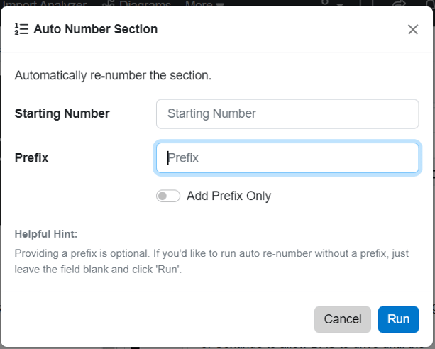 auto number input window in test suite view
