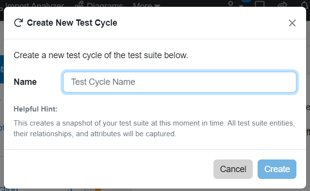 name test cycle window in test suite view