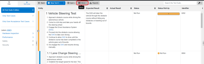 More dropdown in test suite view