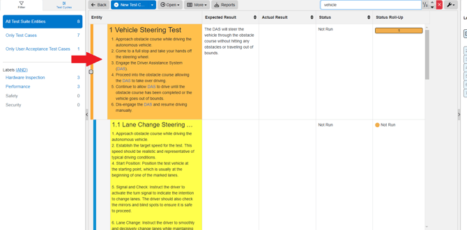 highlighted search results test suite view