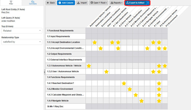 traceability matrix export