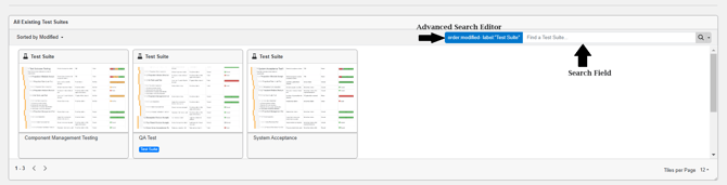 search all existing test suite widget