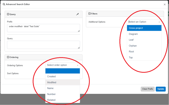 advanced search editor options test center