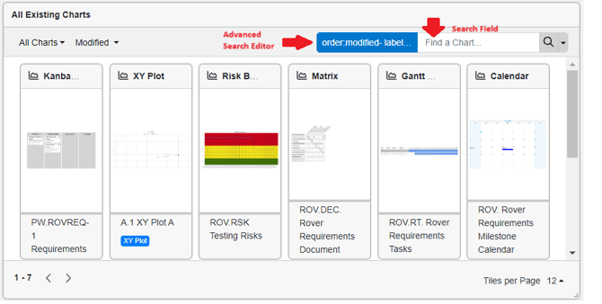 searching all existing charts widget
